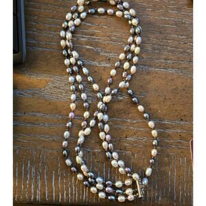 Vintage Triple Strand Oval Genuine Freshwater Pearl Necklace 18"